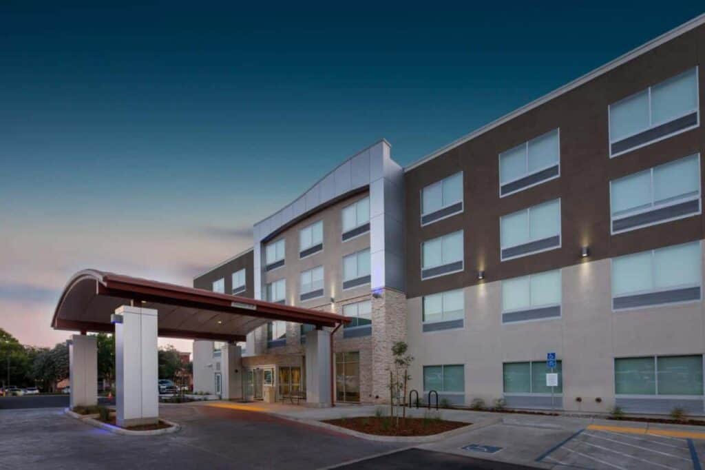 Exterior of the Holiday Inn Express & Suites Chico at dusk