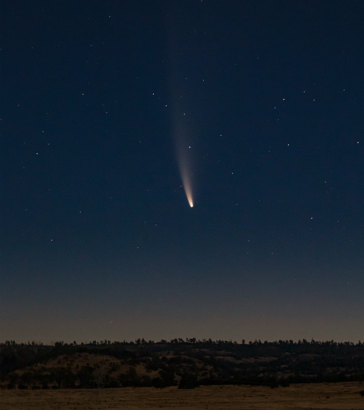 Stargazing-from-Chico-Community-Observatory Comet C/2020 F3 (NEOWISE) streaking across the dusk sky over Bidwell Park in 2020