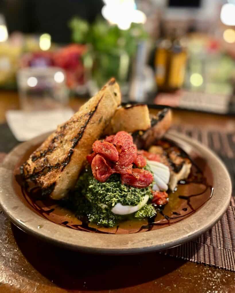 Closeup of a nicely plated meal at Crush in Downtown Chico