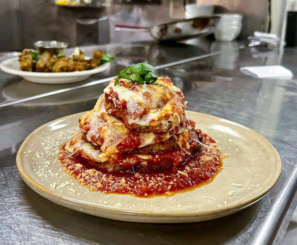 Close-up of a lasagna dish from Sicilian Cafe in Chico