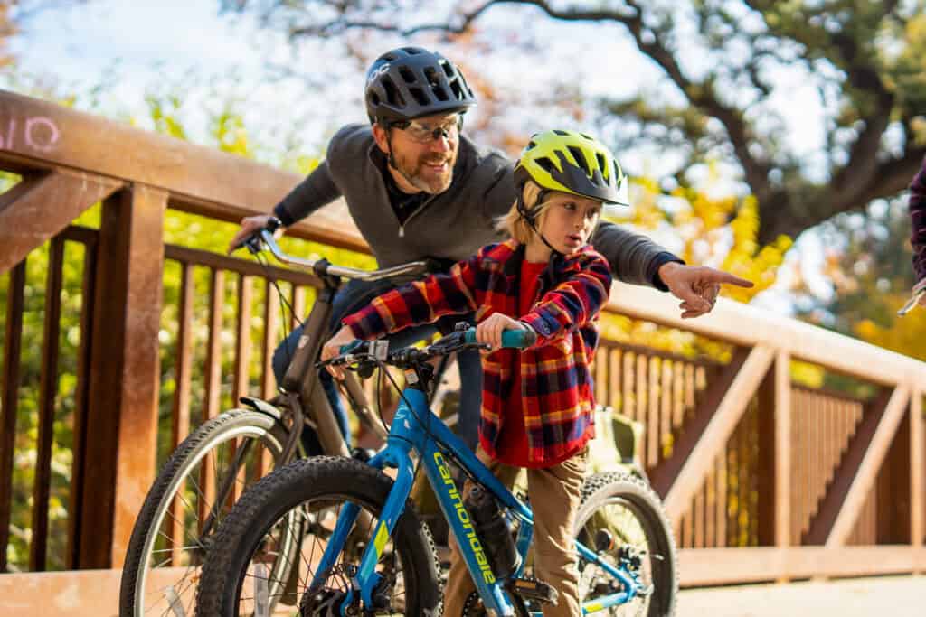 A father and son biking in Lower Bidwell Park